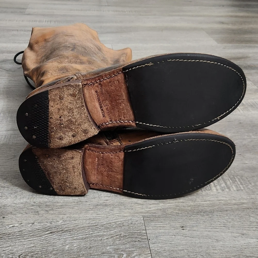 BED STU Leather Tan/Black‎ Distressed Tall Boots